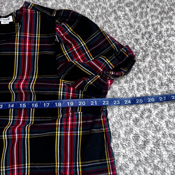 J.Crew Re-Imagined Plaid Puff Sleeve Blouse XL Black Red Holiday Back Tie Top - Picture 8 of 11